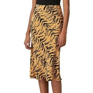 Madewell Silk Midi Slip Skirt in Tiger Stripe Animal Print Slim Tan Black Size 2